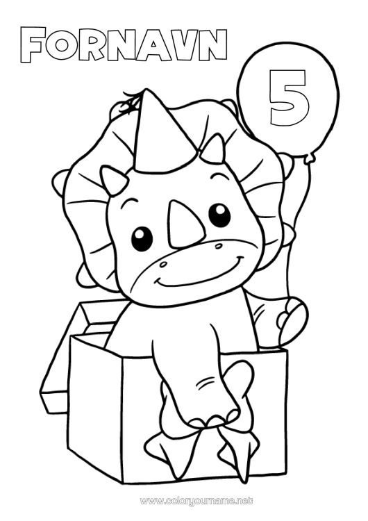 Fargeleggingssiden til utskrift Gaver Bursdag Dinosaurer Ballonger Triceratops Tilpasset Bursdag Alder