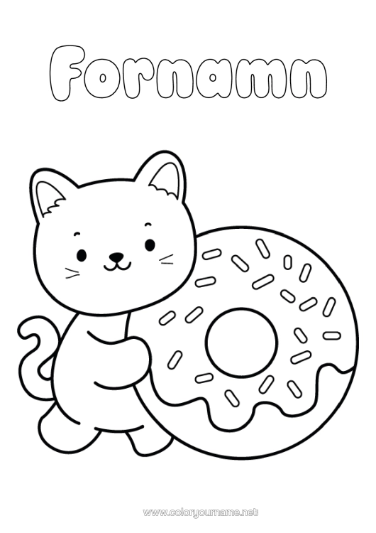 Färgläggningssida att skriva ut Söt Katt Söt Donuts Hundar Och Katter