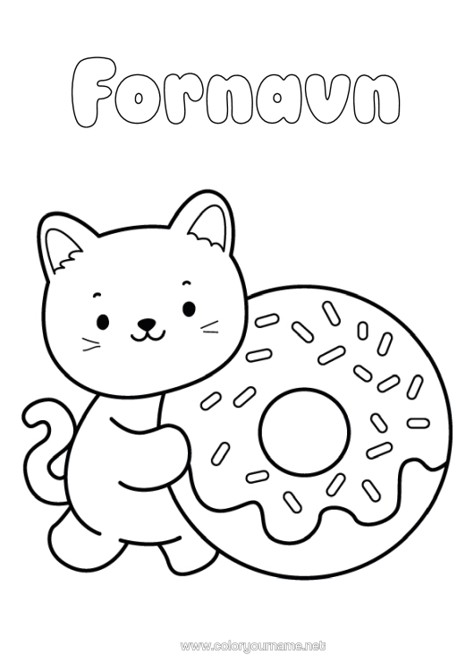 Farvelægningssiden til udskrivning Sød Kat Kawaii Donuts Hunde Og Katte