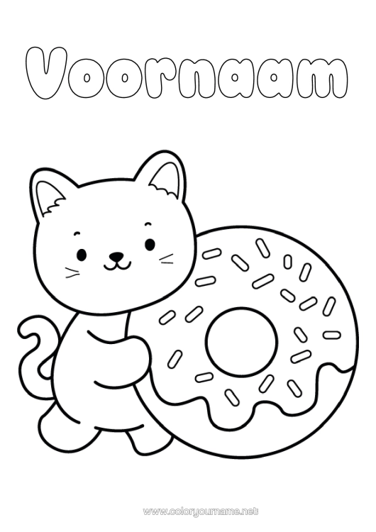 Kleurplaat om af te drukken Schattig Kat Kawaii Donuts Honden En Katten