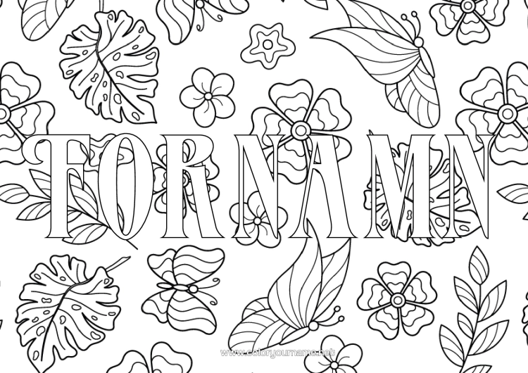 Färgläggningssida att skriva ut Blommor Fjäril Blad Klee Insekter Dekorativ Bakgrund