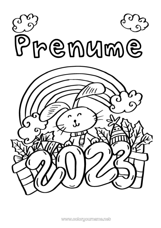 Pagină de colorat de imprimat Iepure 2023 La mulți ani! Anul Nou Chinezesc Animale din pădure