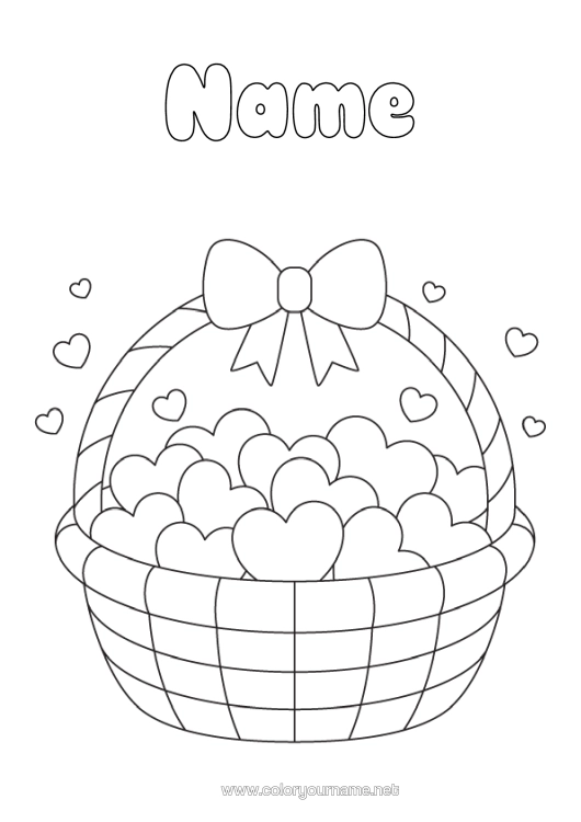 Colouring page to print Heart I Love You. Basket