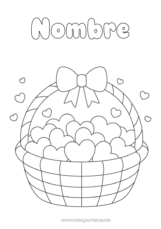 Dibujo para colorear para imprimir Corazón Te Amo Cesta