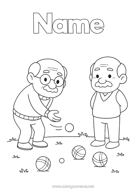 Coloring page to print Grandpa Petanque Outdoor Games