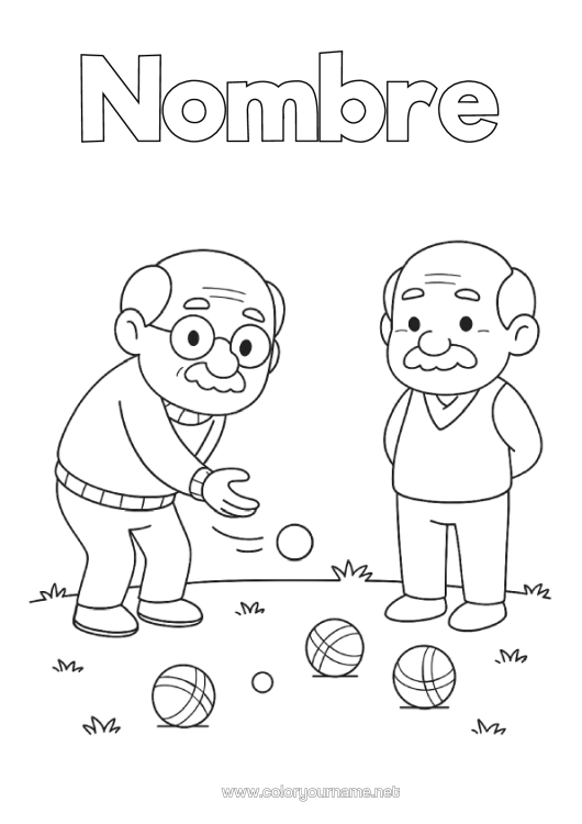 Dibujo para colorear para imprimir Abuelo Petanca Juegos Al Aire Libre