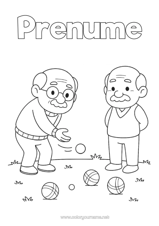 Pagină de colorat de imprimat Bunicul Petanque Jocuri În Aer Liber