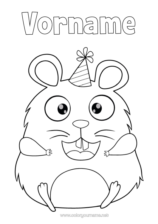 Malvorlage zum Ausdrucken Geburtstag Fest Tier Andere Tiere Der Welt Karikatur Hamster Partyhut