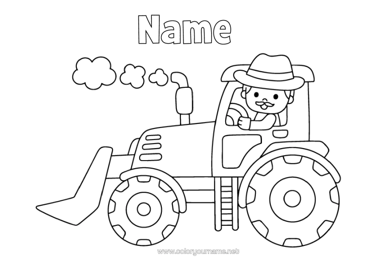 Coloring page to print Vehicles Tractor Farm Vehicles Farmer Farm Professions
