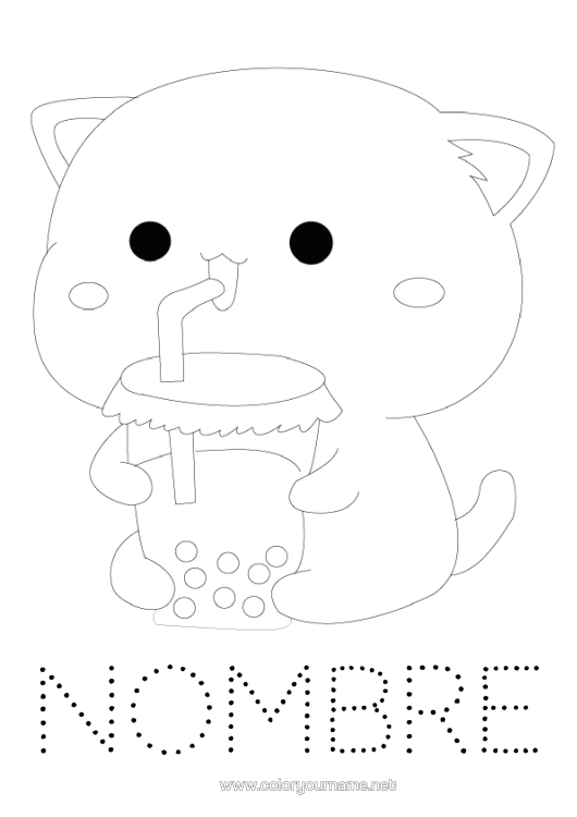 Dibujo para colorear para imprimir Cat Actividades Para Niños Animales Bebidas Dibujos Fáciles Para Colorear Trazo Y Color Perros Y Gatos Bubble Tea