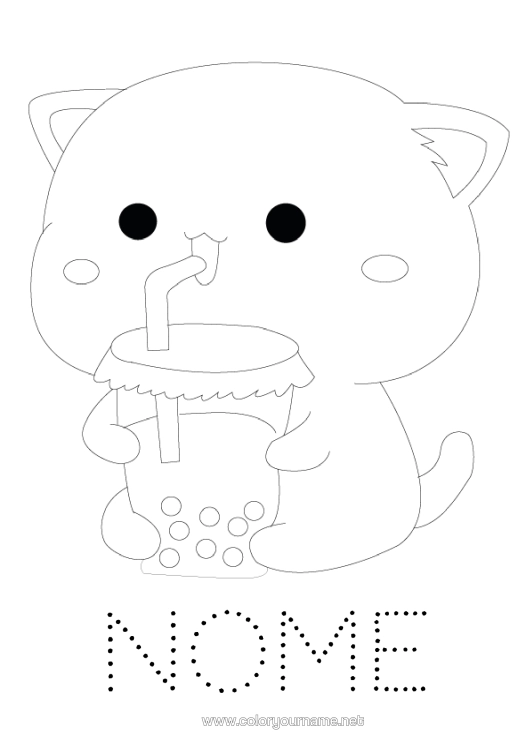 Pagina da colorare da stampare Gatto Attività Per Bambini Animale Bevanda Disegni Da Colorare Facili Traccia E Colora Cani E Gatti Bubble Tea
