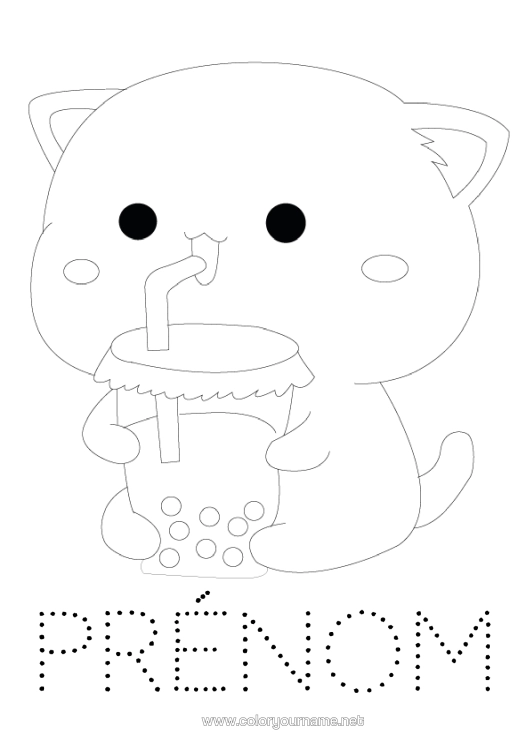Coloriage à imprimer Chat Activités Enfants Animal Boisson Coloriages Faciles Trace Et Colorie Chiens Et Chats Bubble Tea