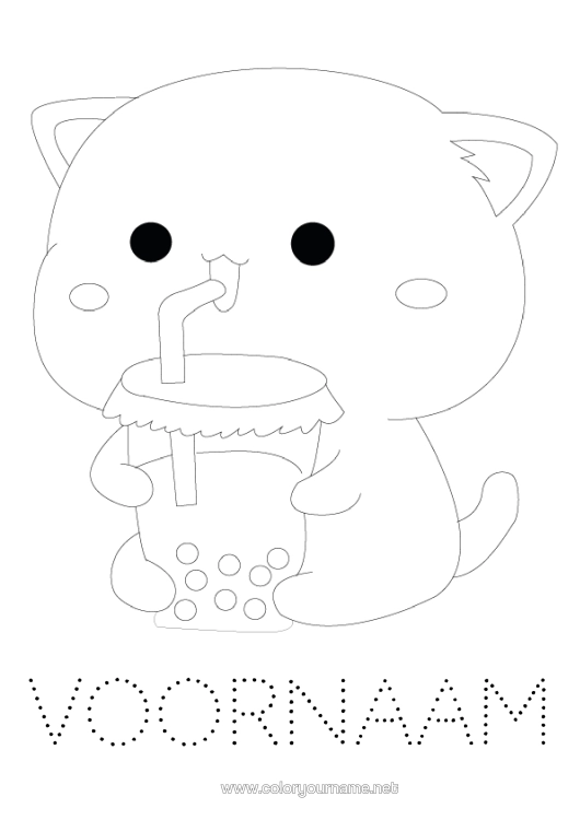 Kleurplaat om af te drukken Kat Activiteiten Voor Kinderen Dier Drankje Eenvoudige Kleurplaten Trace Et Colorie Honden En Katten Bubble Tea