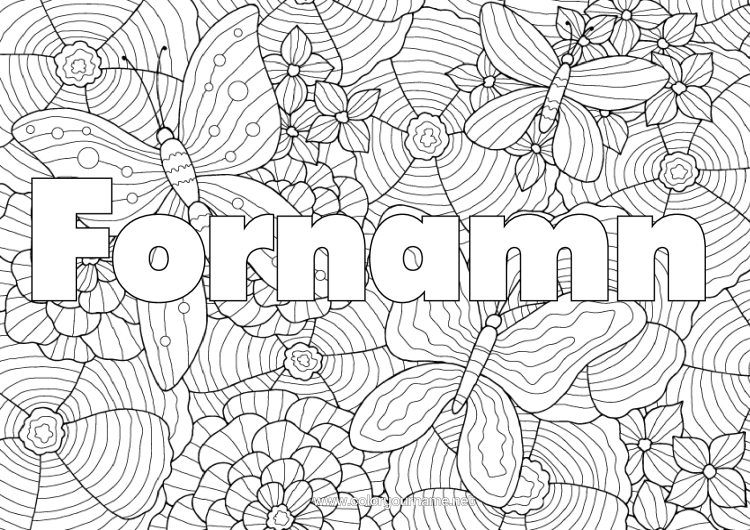 Färgläggningssida att skriva ut Blommor Fjäril Djur Komplexa Målarbilder Zentangle Insekter Dekorativ Bakgrund Valmo
