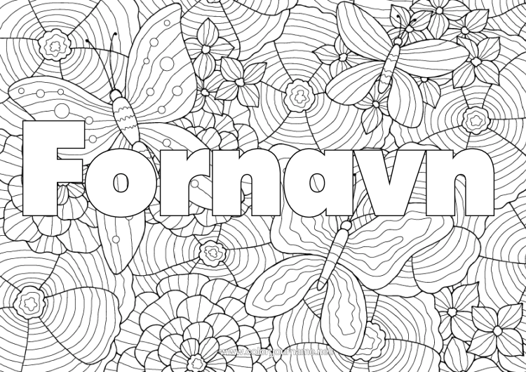Fargeleggingssiden til utskrift Blomster Sommerfugl Dyr Komplekse Fargelegginger Zentangle Insekter Dekorativ Bakgrunn Marihøne