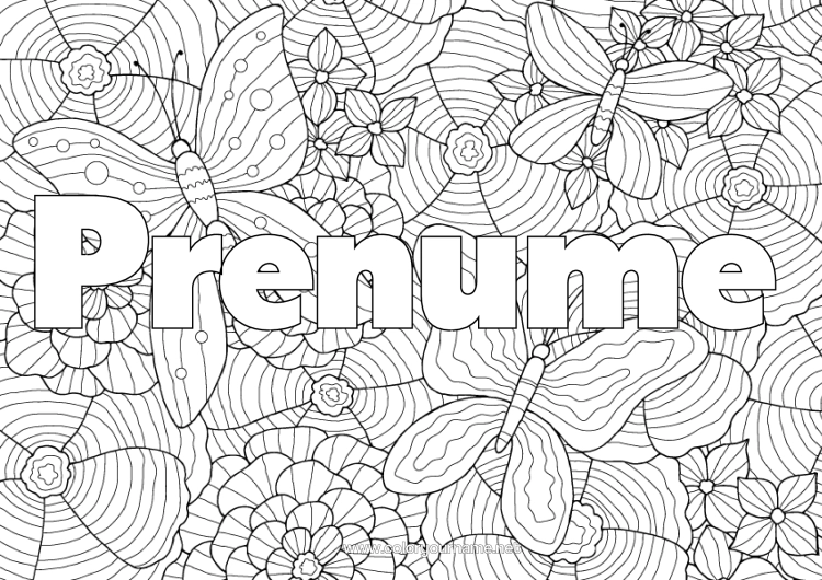 Pagină de colorat de imprimat Flori Fluture Animal Desene De Colorat Complexe Zentangle Insecte Fundal Decorativ Mac