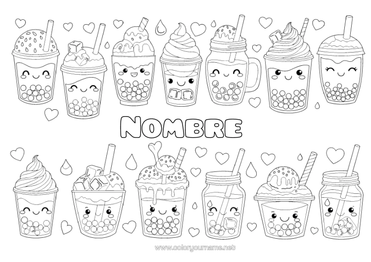 Dibujo para colorear para imprimir Bebidas Golosinas Helado Bubble Tea
