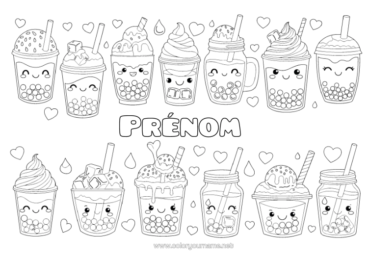 Coloriage à imprimer Boisson Gourmandises, Sucreries Glace Bubble Tea