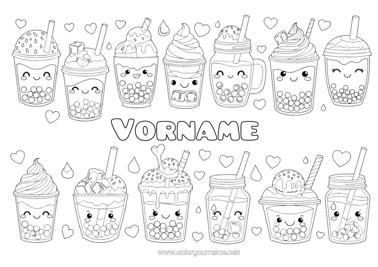 Malvorlage zum Ausdrucken Getränk Leckereien, Süßigkeiten Eis Bubble Tea