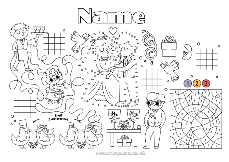 Colouring page to print Magic Colouring Books Children's Activities Ring Search And Find Printable Placemat Game Of Differences Marriage Bride