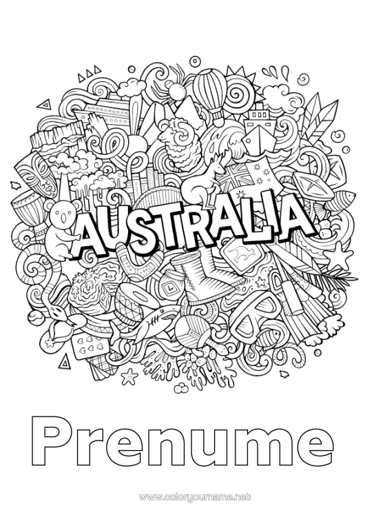 Pagină de colorat de imprimat Mandala Koala Steag Simboluri Australia - Australia Kangur Animale Din Australia
