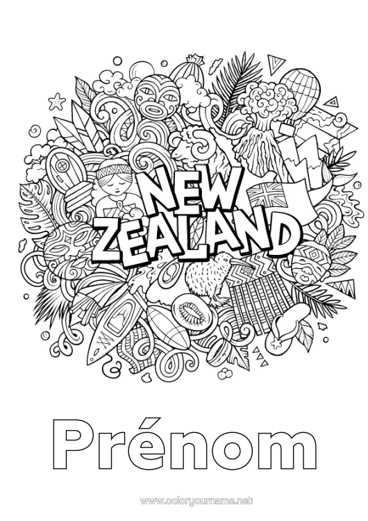 Coloriage à imprimer Mandala Symboles Pays Nouvelle-Zélande
