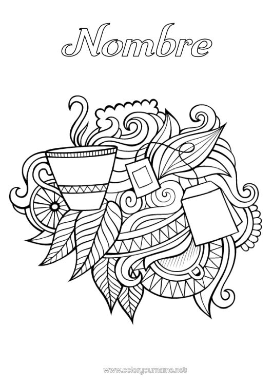 Dibujo para colorear para imprimir Mandala Té Bebidas