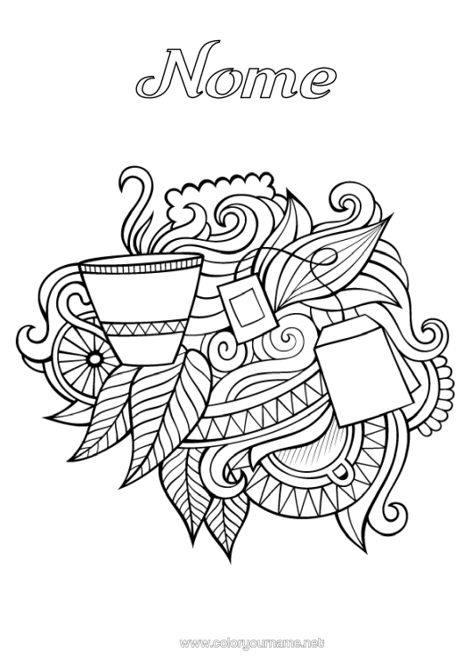 Pagina da colorare da stampare Mandala Tè Bevanda
