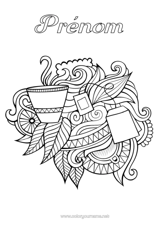 Coloriage à imprimer Mandala Thé Boisson