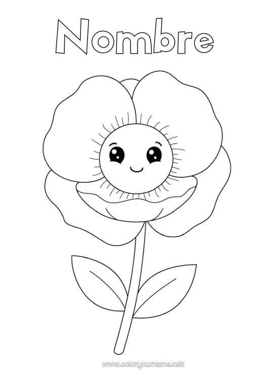 Dibujo para colorear para imprimir Flores Kawaii Dibujos Fáciles Para Colorear Amapola