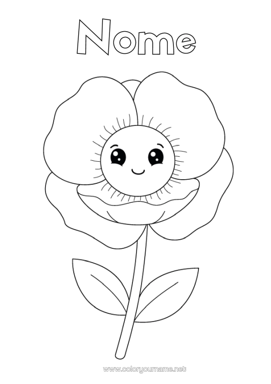 Página de desenho para imprimir Flores Kawaii Desenhos Para Colorir Fáceis Papoila