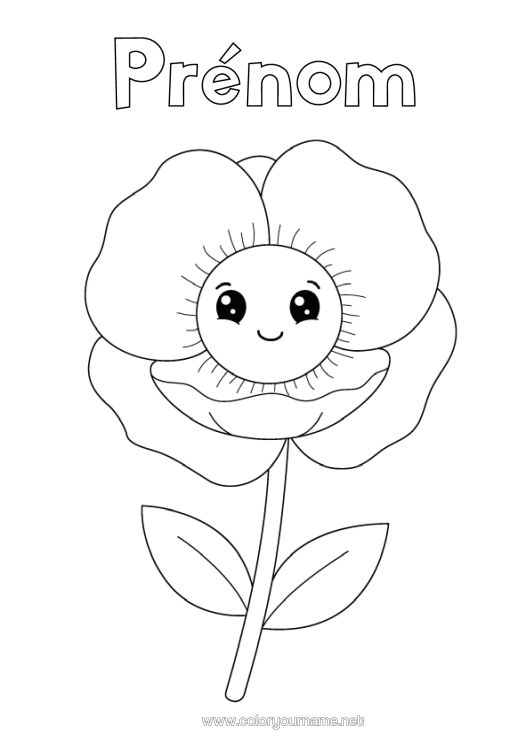 Coloriage à imprimer Fleurs Kawaii Coloriages Faciles Coquelicot