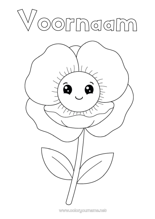 Kleurplaat om af te drukken Bloemen Kawaii Eenvoudige Kleurplaten Klaproos
