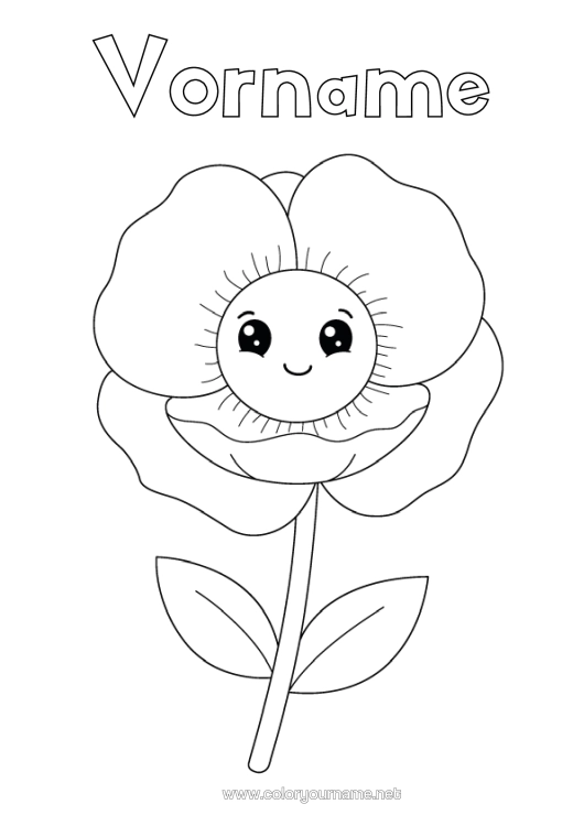 Malvorlage zum Ausdrucken Blumen Kawaii Einfache Ausmalbilder Mohnblume