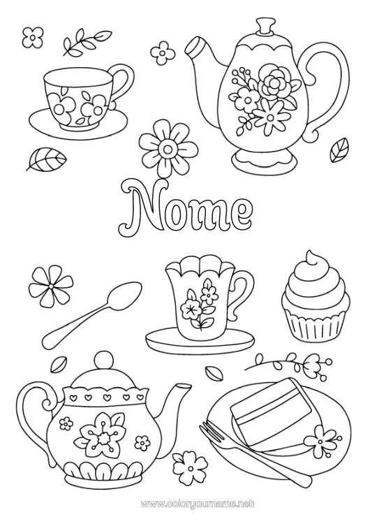 Página de desenho para imprimir Caneca Chá Bebida Bule De Chá