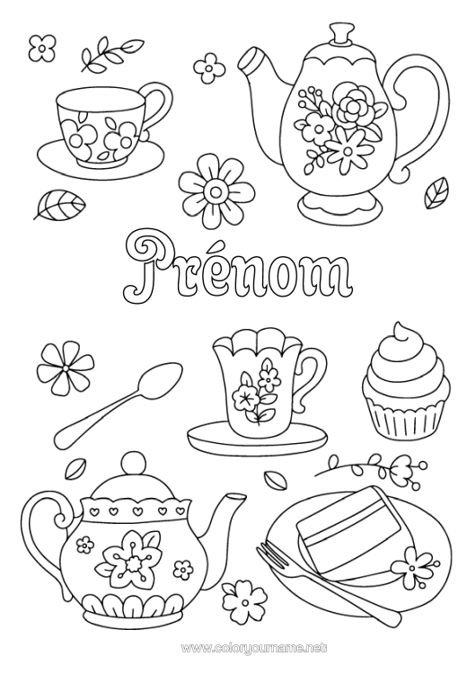 Coloriage à imprimer Tasse Thé Boisson Théière
