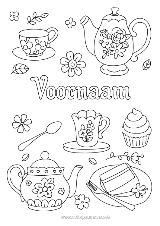 Kleurplaat om af te drukken Mok Thee Drankje Theepot