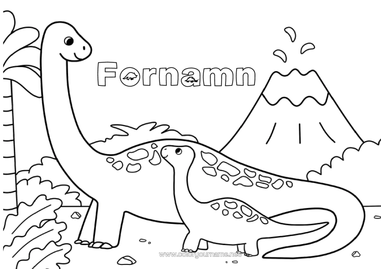 Färgläggningssida att skriva ut Dinosaurier Vulkan Djurfamilj Bebisdjur