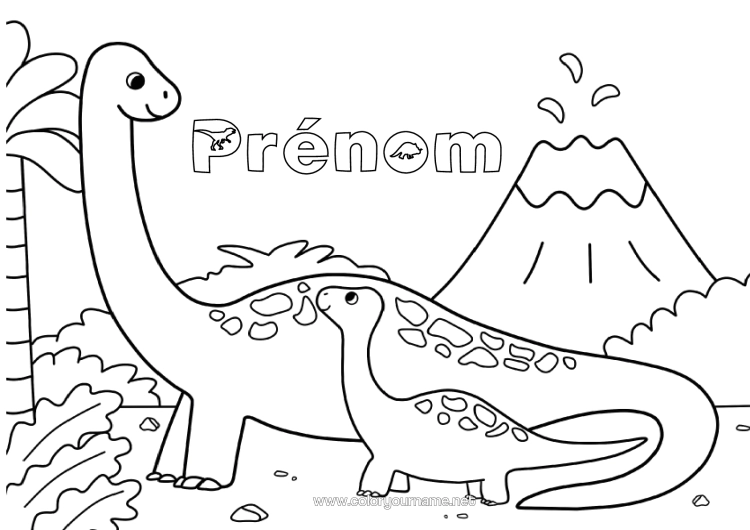 Coloriage à imprimer Dinosaures Volcan Famille D'animaux Bébé Animal