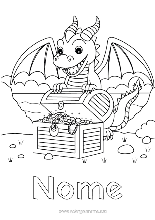 Página de desenho para imprimir Dragão Dragões, Unicórnios E Animais Fantásticos Tesouro