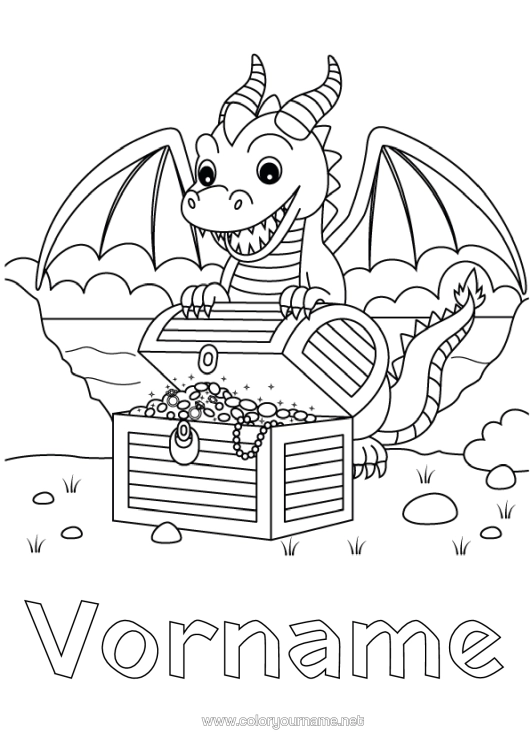 Malvorlage zum Ausdrucken Drache Drachen, Einhörner Und Fantastische Tiere Schatz