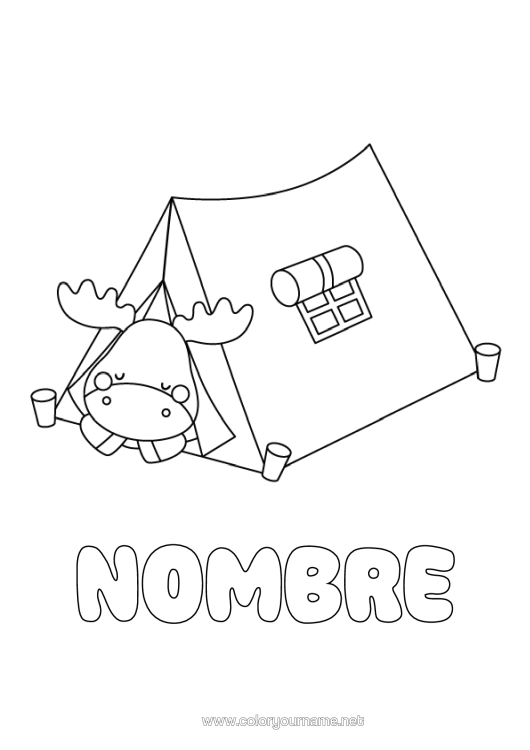 Dibujo para colorear para imprimir Animales Del Bosque Cámping Tienda De Campaña Alce