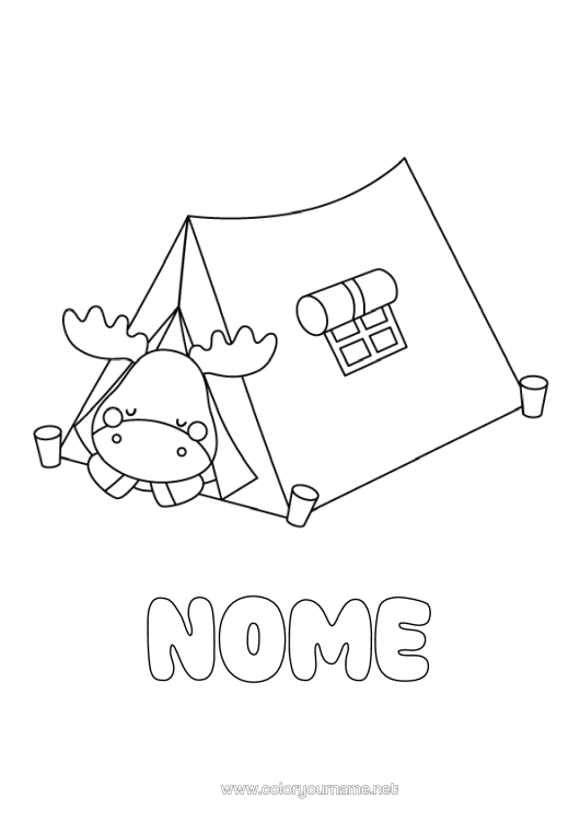 Página de desenho para imprimir Animais Da Floresta Camping Tenda Alce