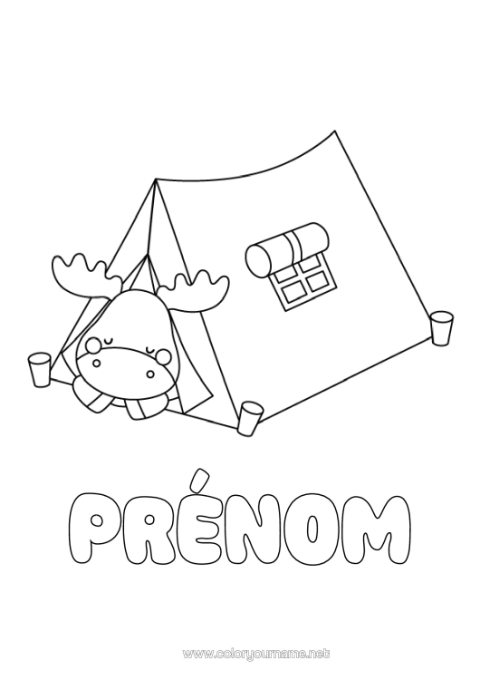 Coloriage à imprimer Animaux De La Forêt Camping Tente Élan