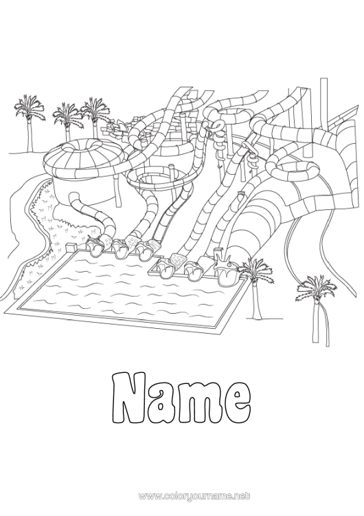 Coloring page to print Amusement Park Pool Outdoor Games Slide