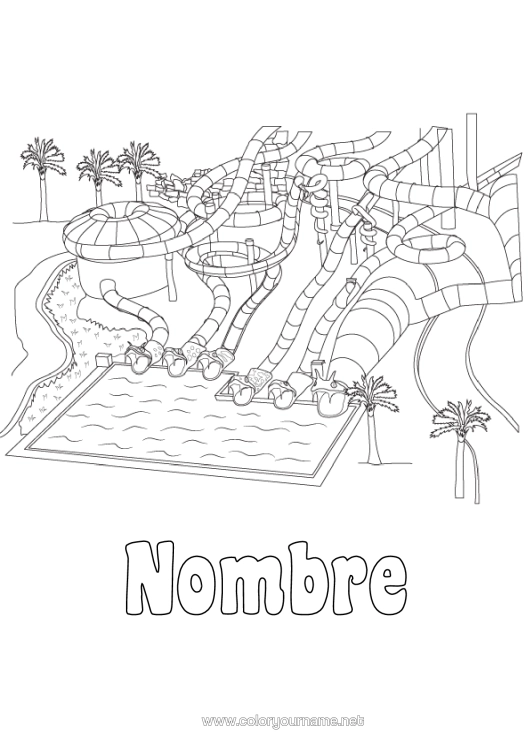 Dibujo para colorear para imprimir Parque De Atracciones Piscina Juegos Al Aire Libre Tobogán