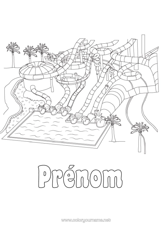 Coloriage à imprimer Parc D'attractions Piscine Jeux De Plein Air Toboggan