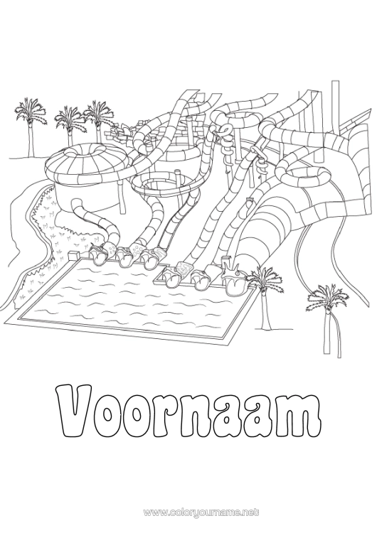 Kleurplaat om af te drukken Pretpark Zwembad Buitenspellen Glijbaan