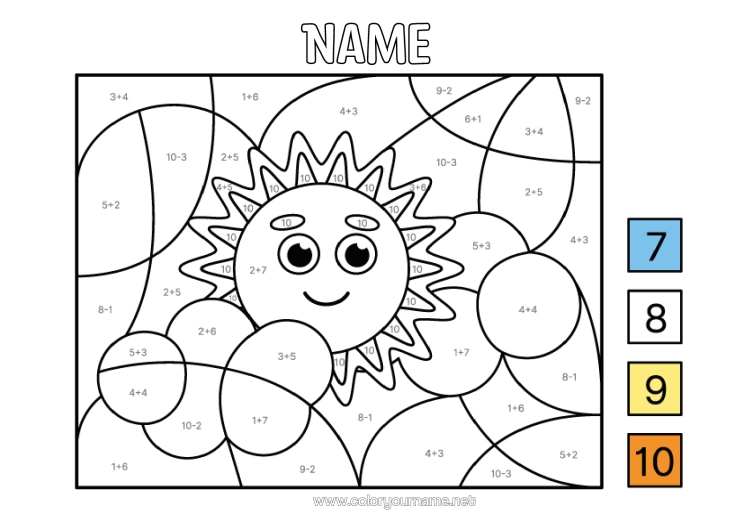 Colouring page to print Sun Magic Colouring Books Children's Activities Subtractions Additions