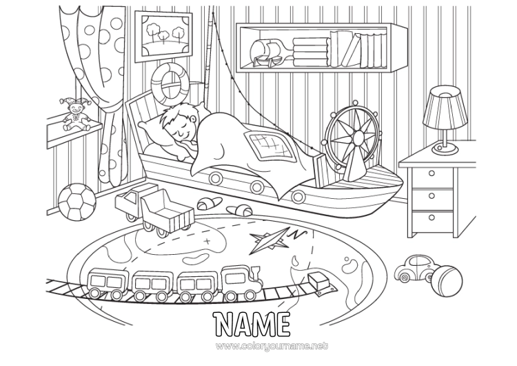 Coloring page to print Bed Boat Games And Toys Maritime Vehicles Room